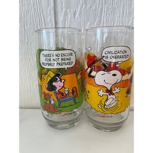Vintage Peanuts Snoopy and Lucy Glasses Set Cartoon Collectible Glassware